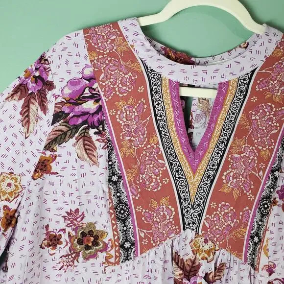 Maurices Womens Plus Size Purple Floral Long Sleeve Boho Blouse Top Size 1X - Picture 5 of 9